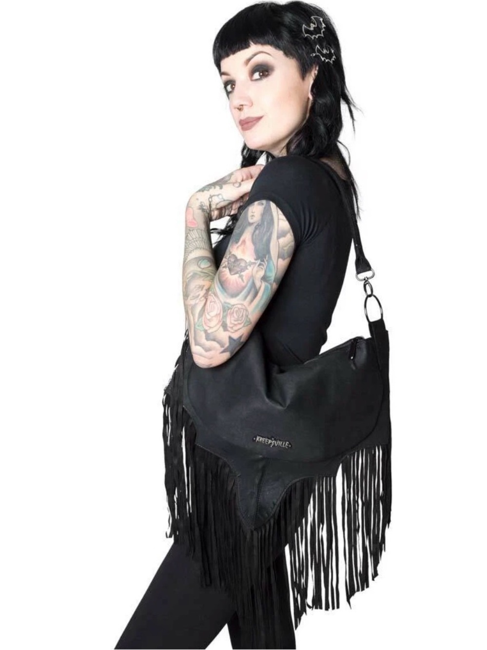 Kreepsville Black Bat Wing Fringe Bag